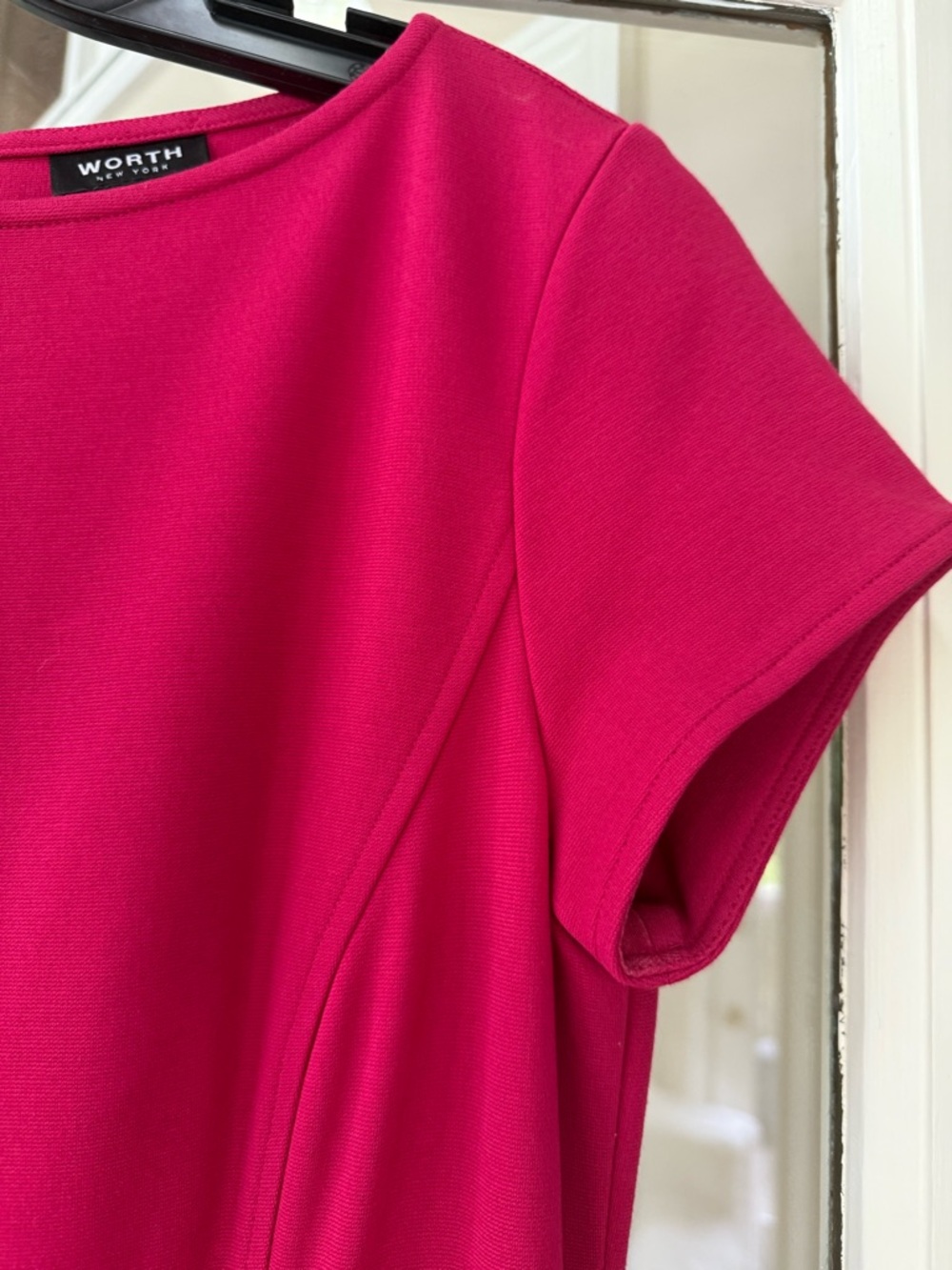 WORTH brand Hot Pink & Orange fit & flare Colorblock high boatneck & cap sleeves - Picture 3 of 5